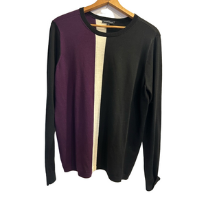 Universal Standard 100% Merino Wool Colorblock Sweater Size M Purple Black Ivory